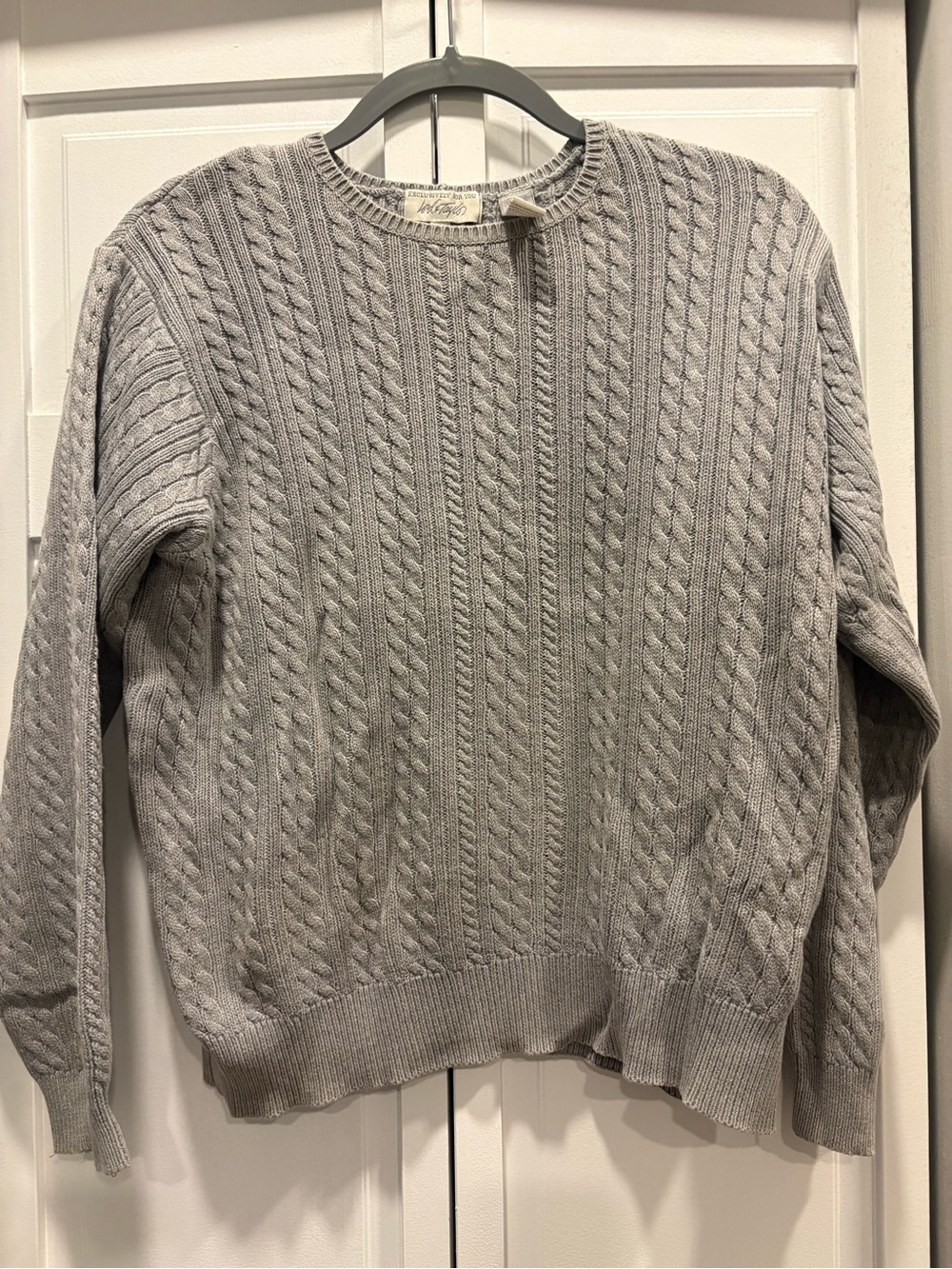 Taylor Light Gray Cable Knit Crewneck Sweater